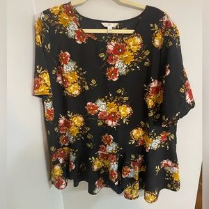TIME AND TRU Floral Peplum Business Casual Blouse! Size XL